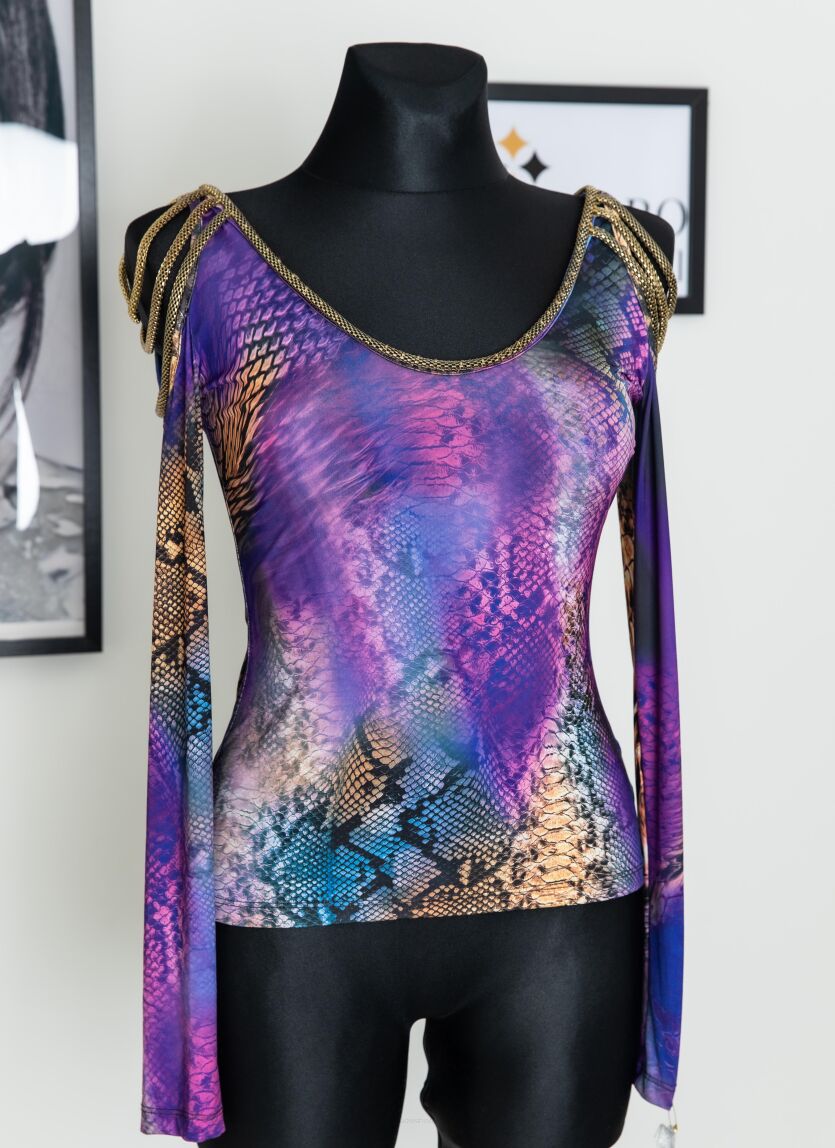 Bluzka multi kolor z ozdobnym łańcuchem Print